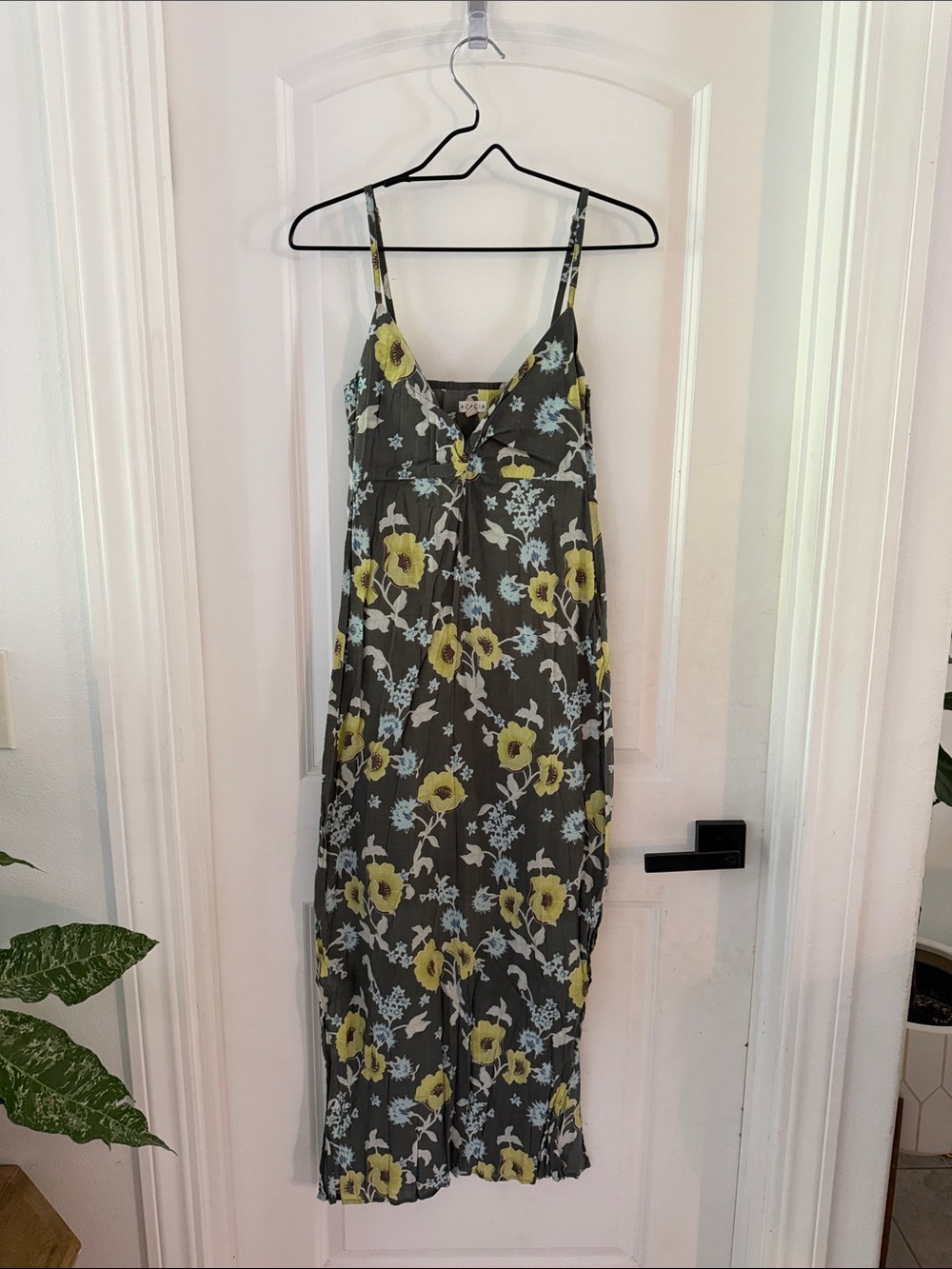 acacia swimwear Olive Maxi Dress with Yellow Floral Print